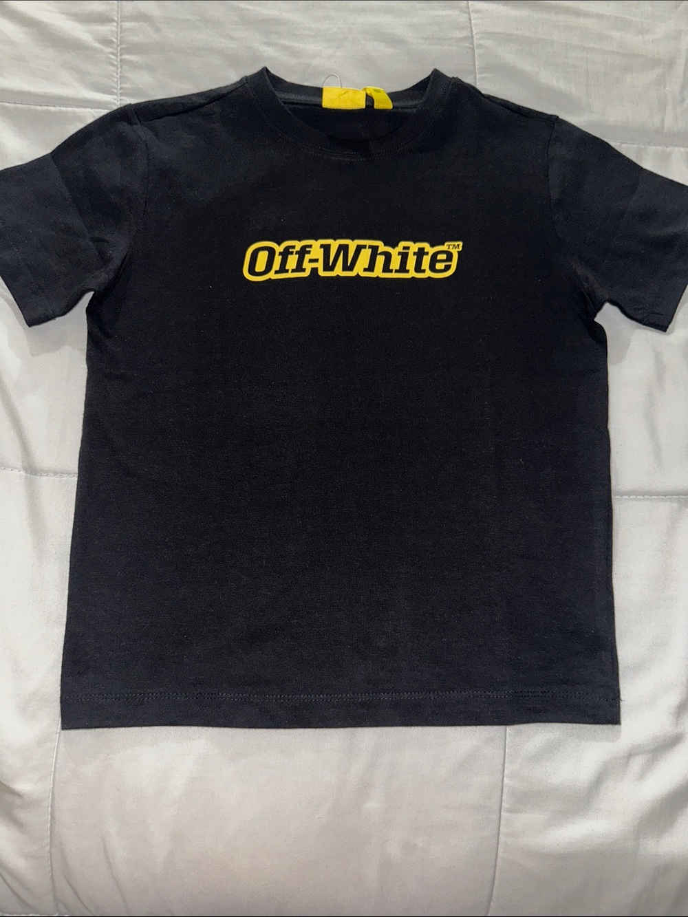Off-White Black Tee with Yellow Logo Detail